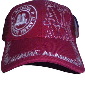 Alabama Trucker Hat, Crimson Red, Mesh Back, Embroidered Gray Front, Snapback